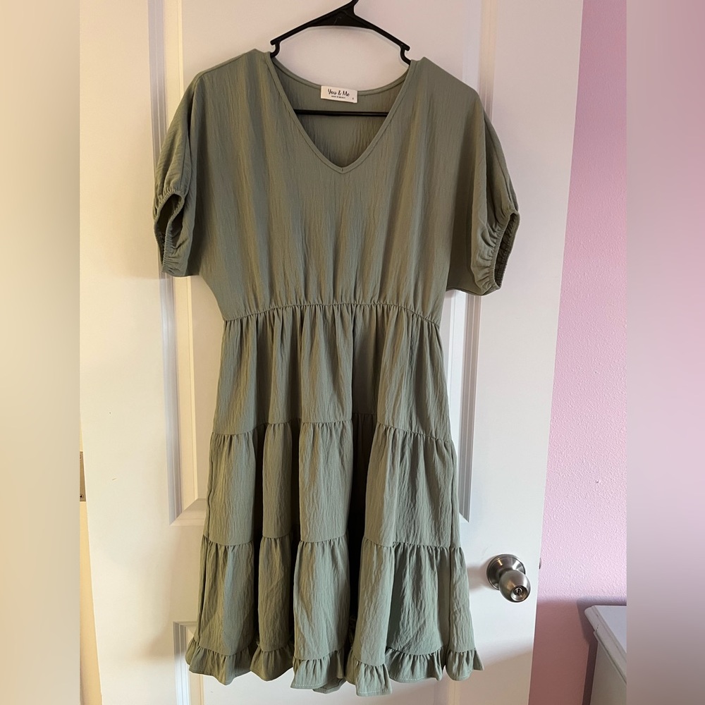 NWOT-Sage Green You & Me Ruffle Dress NWOT